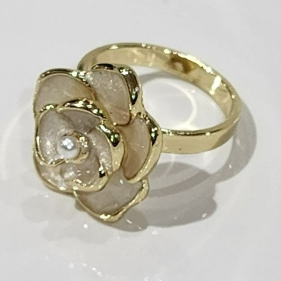 Vintage Style‎ 14K Gold Plated Canellia Flower Cuff Pinkie Ring - Picture 6 of 12